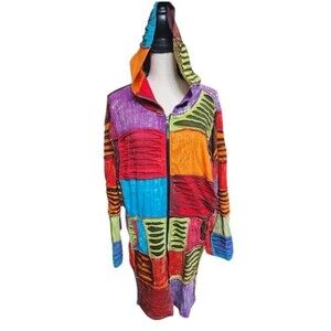 Greater Good Network Nepal Patchwork Front Zip Jacket Size 3X Boho Hippie